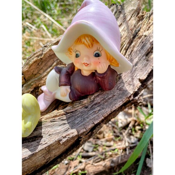 Vintage 1970s Pair Homco Bisque Porcelain Pixie fairy girls - Picture 13 of 14